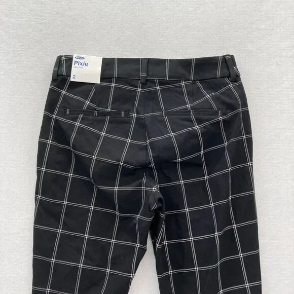 Old Navy Pixie Pants Women's 2 Black Plaid Stretch Fabric Slim Leg Ankle Pants - Picture 10 of 12